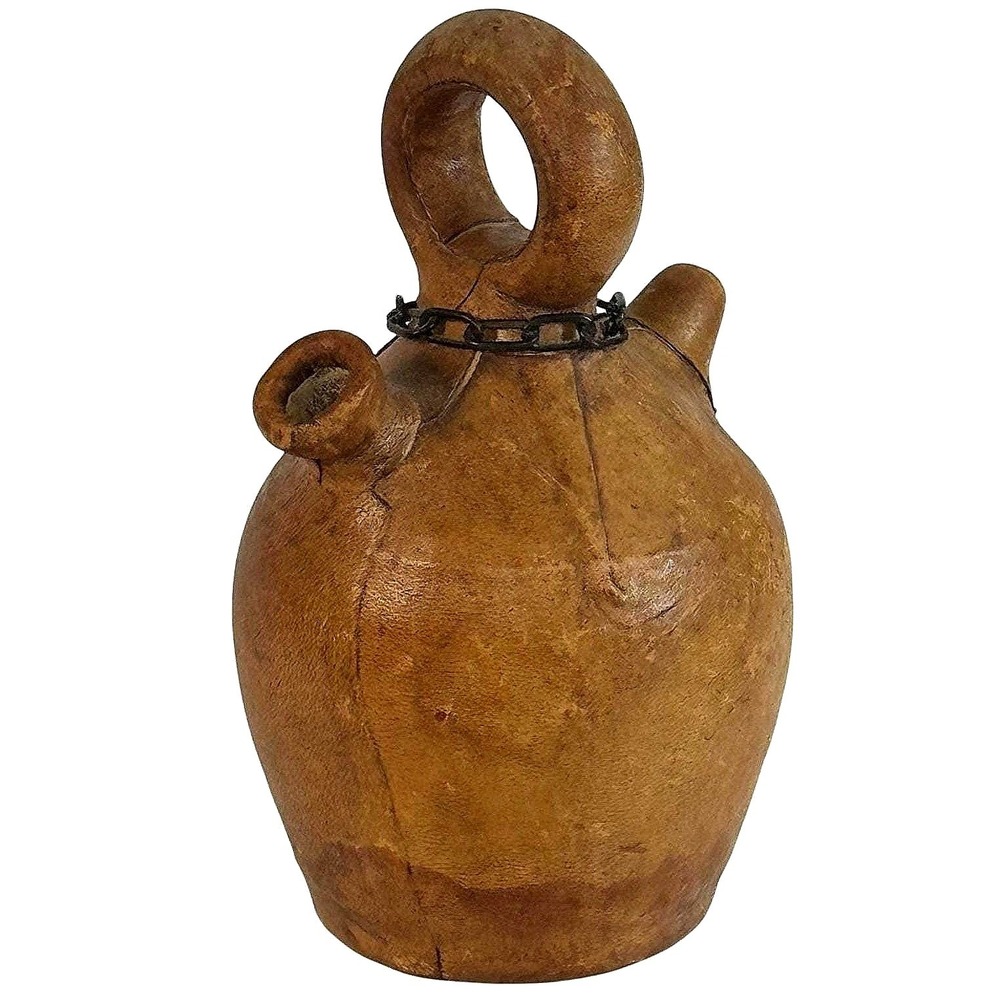 Vintage Spanish Leather Wrapped Costrel Jug Raymon Spain Pilgrim Flask 8.5"
